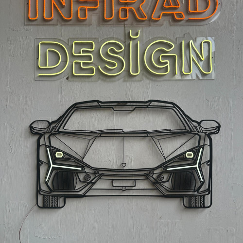 2024 Lamborghini Revuelto Front NEON Car Silhouette Metal Wall Art