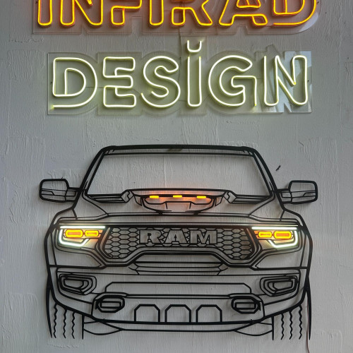 Ram TRX Front NEON Car Silhouette Metal Wall Art