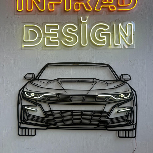 Camaro 2020 Front NEON Car Silhouette Metal Wall Art