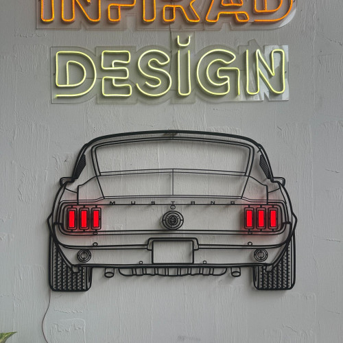 Mustang Fastback 1967 Back NEON Car Silhouette Metal Wall Art