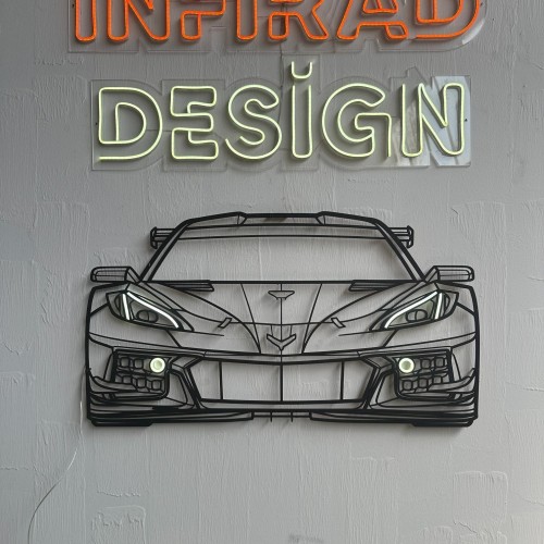 Chevy Corvette C8 R Silhouette Metal Wall Art