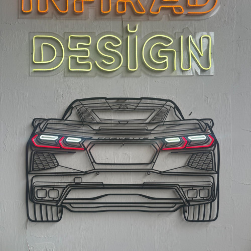 2020 Chevrolet Corvette Back NEON Car Silhouette Metal Wall Art