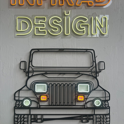Wrangler Sahara 1988 Front NEON Car Silhouette Metal Wall Art