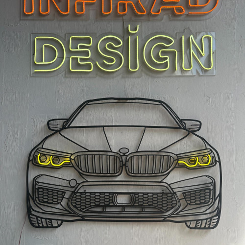 2018 BMW M5 F90 Front NEON Car Silhouette Metal Wall Art