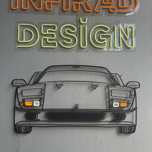 Ferrari F40 Front NEON Car Silhouette Metal Wall Art