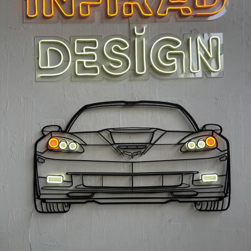 Corvette C6 ZR1 Front NEON Car Silhouette Metal Wall Art